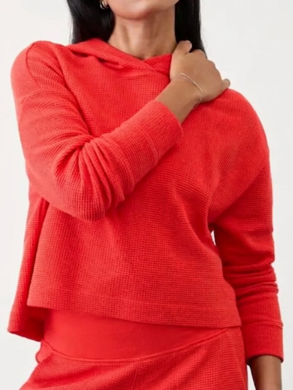Athleta Women's Size Small Cardinal Red Coaster Waffle Relaxed Hooded Sweater